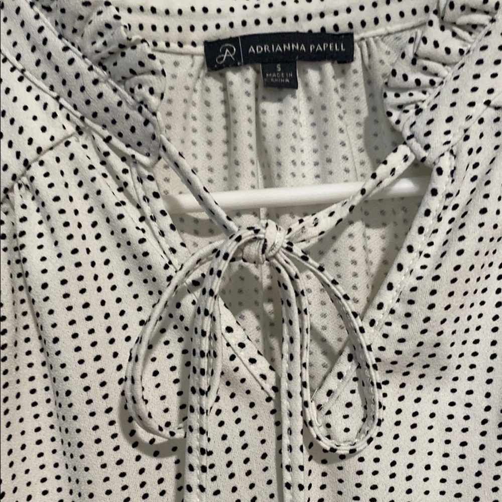 Adrianna Papell Ruffled Flutter Sleeve Blouse in White and Black - Picture 4 of 11